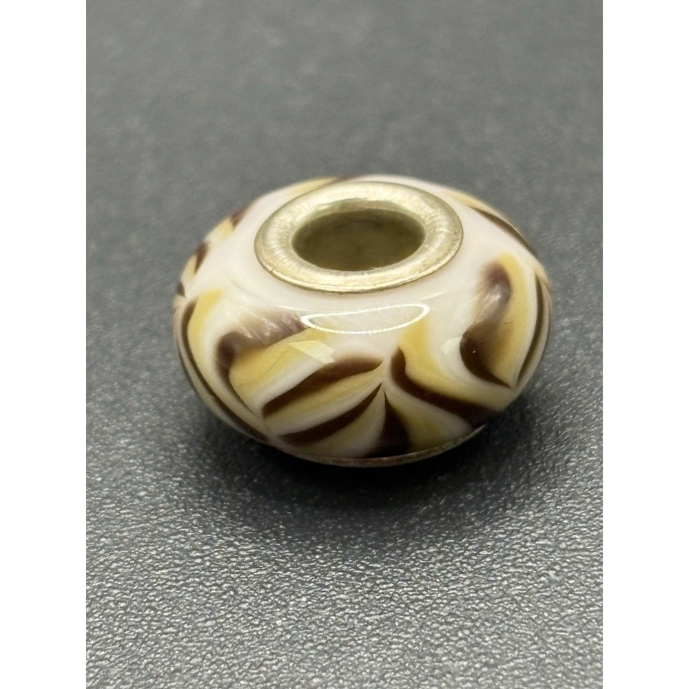 EUC Chamilia Sterling Silver White Brown Murano Glass Charm 925 D13